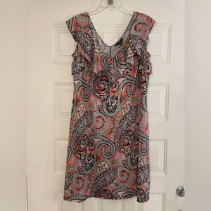 MSK Paisley V-Neck Mini Dress - Pink, Green, Gray